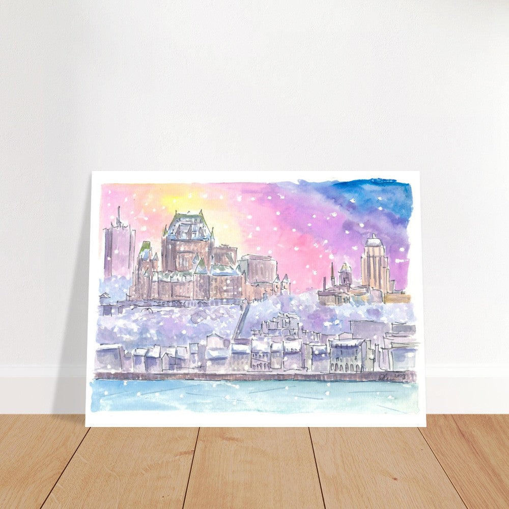 Quebec Canada Nightly Winter Scene with Castle and St Lawrence River - Limited Edition Fine Art Print - Original Painting available