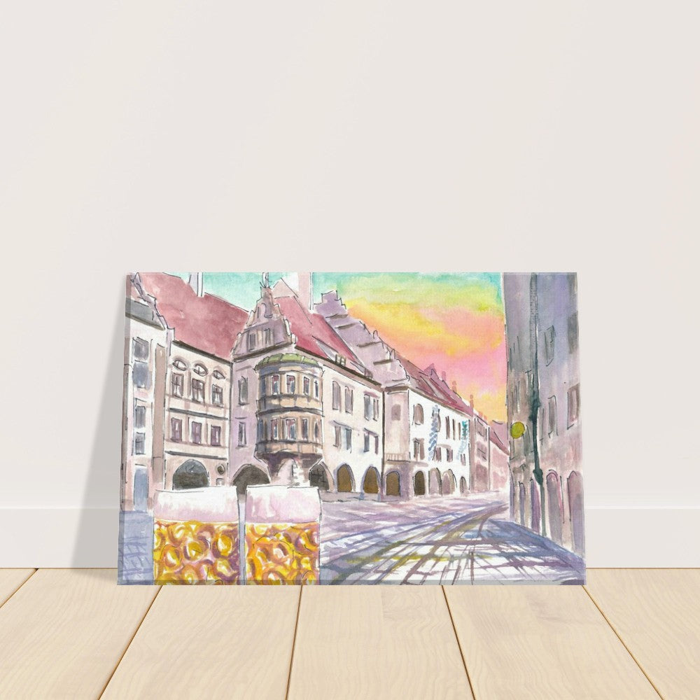 Platzl Square in Munich with Historic Old Beer Hall and Mass - Limited Edition Fine Art Print - Original Painting available