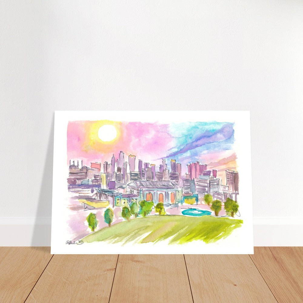 Kansas City Missouri Cityscape and Skyline in Watercolor Sunset - Limited Edition Fine Art Print - Original Painting available