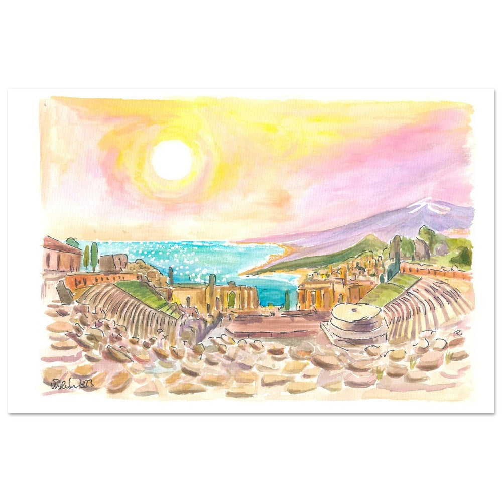 Incredible view of Ancient Teatro Antico Taormina Sicily - Limited Edition Fine Art Print - Original Painting available