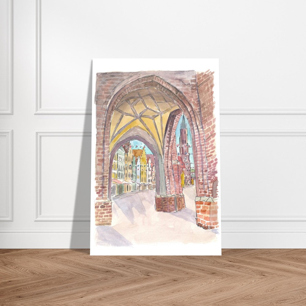 View from Hl Geist church into the old town of Landshut with St Martin and gothic houses - Limited Edition Fine Art Print -