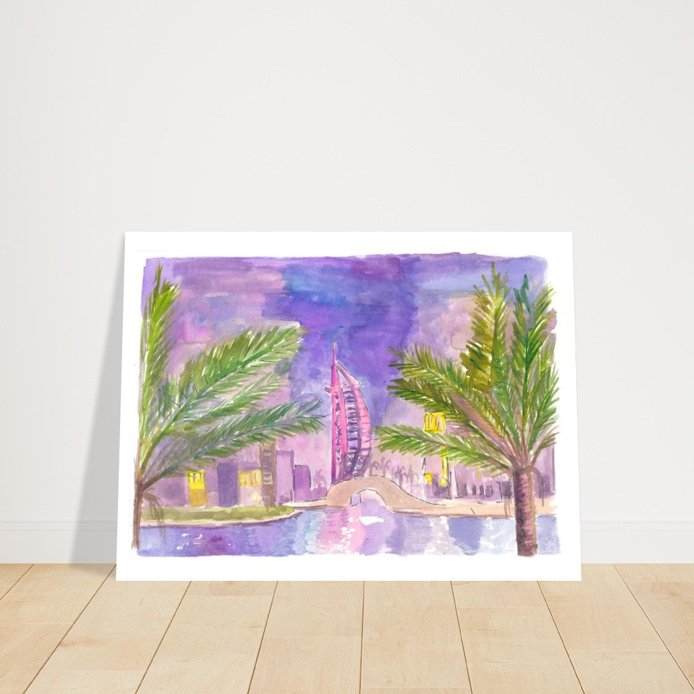 Burj Arab Dubai Illuminated at Night - Limited Edition Fine Art Print - Original Painting available