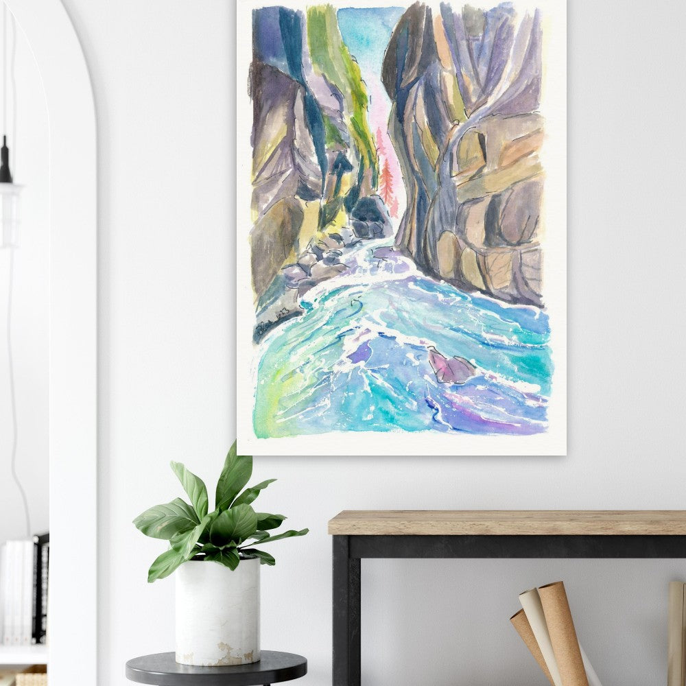 Partnach Gorge Scene with Roaring Water of Wild Stream - Limited Edition Fine Art Print - Original Painting available