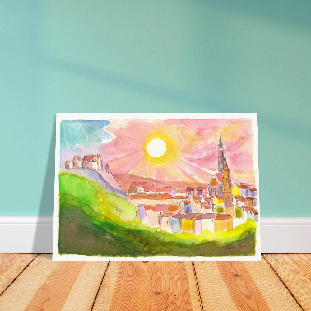 Landshut Carossahöhe with Trausnitz Castle and Old Town in Sunset - Limited Edition Fine Art Print - Original Painting available
