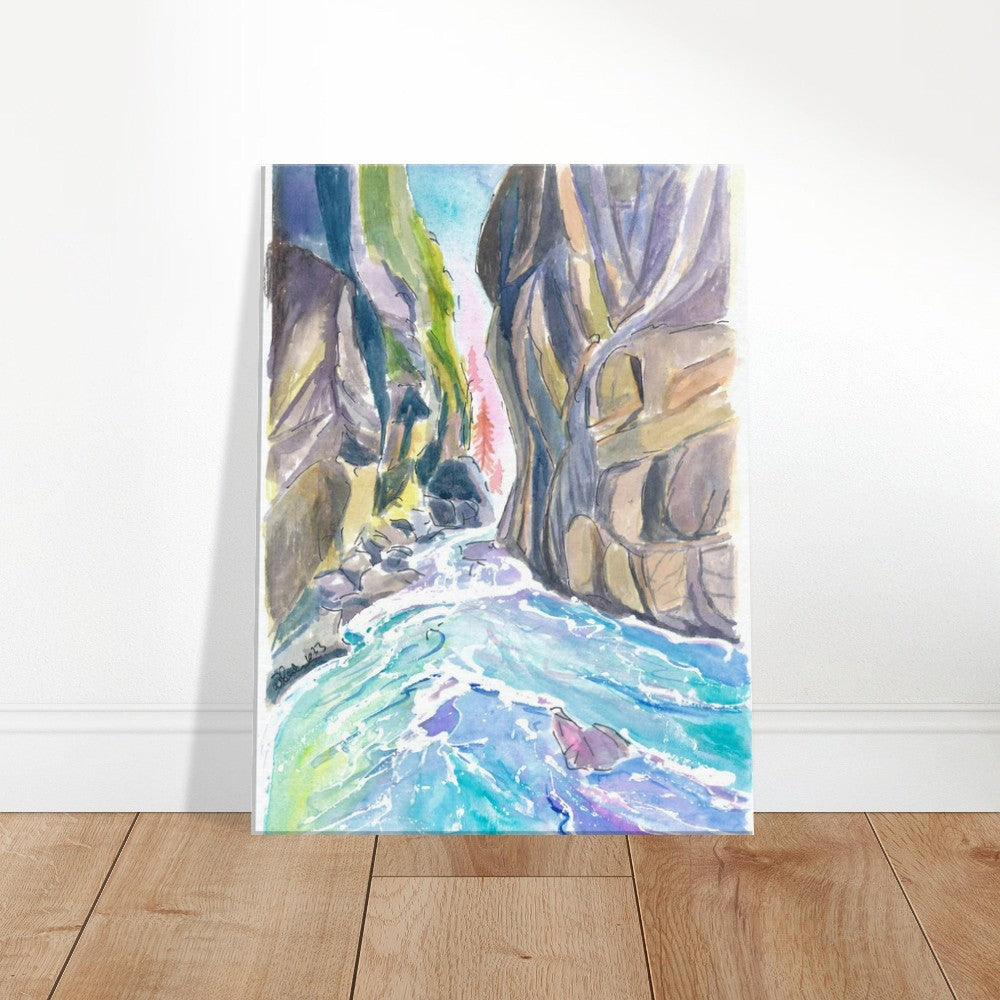 Partnach Gorge Scene with Roaring Water of Wild Stream - Limited Edition Fine Art Print - Original Painting available