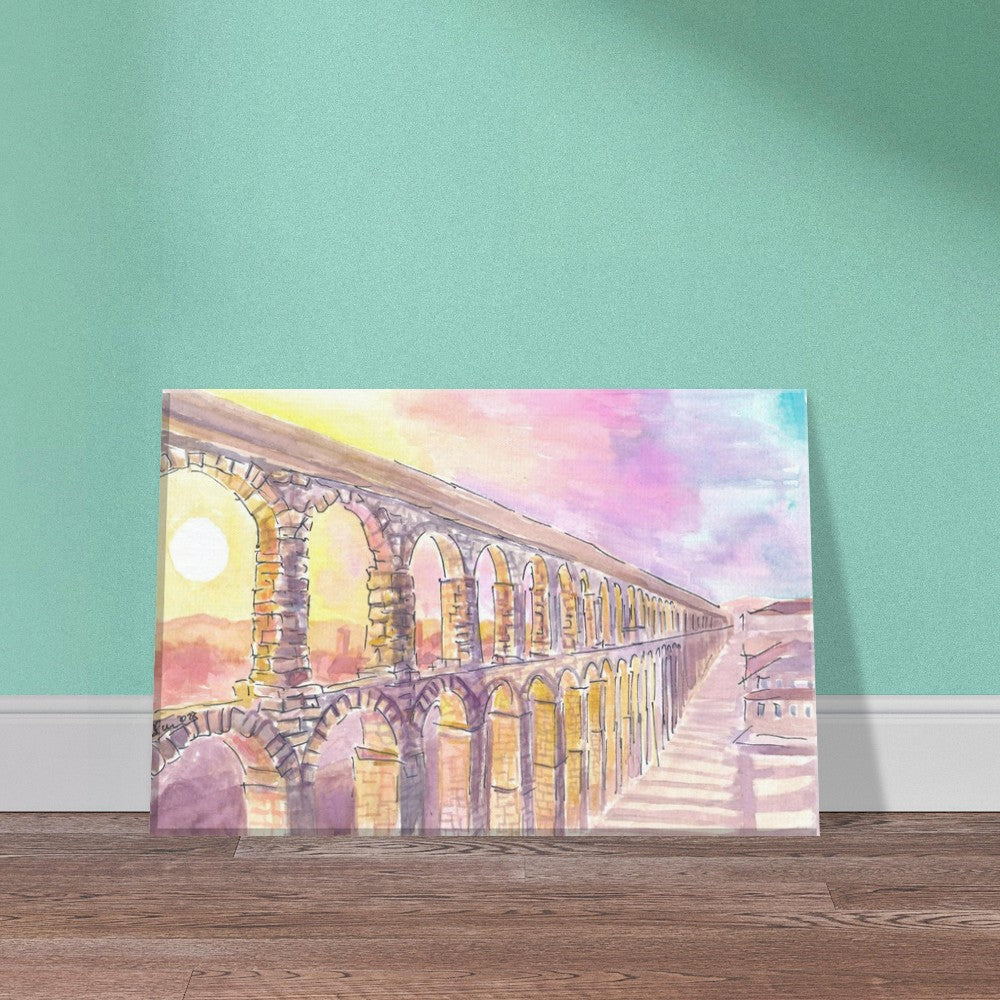 Roman Aqueduct of Segovia Spain in Late Sun - Limited Edition Fine Art Print - Original Painting available