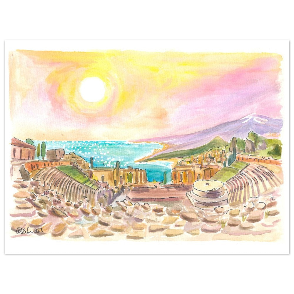 Incredible view of Ancient Teatro Antico Taormina Sicily - Limited Edition Fine Art Print - Original Painting available