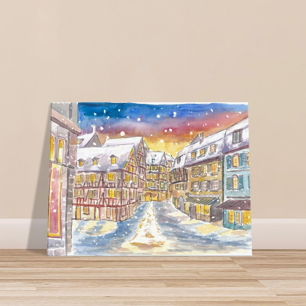 Snowing and Festive Colmar in Alsace with Old Town - Limited Edition Fine Art Print - Original Painting available