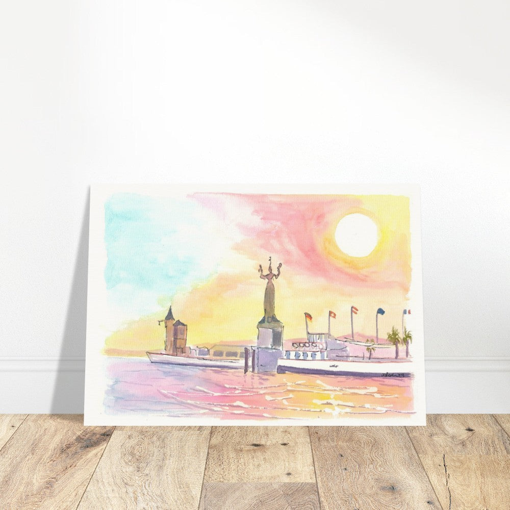 Constance Germany with Lakeview from Port with Imperia Statue - Limited Edition Fine Art Print - Original Painting available