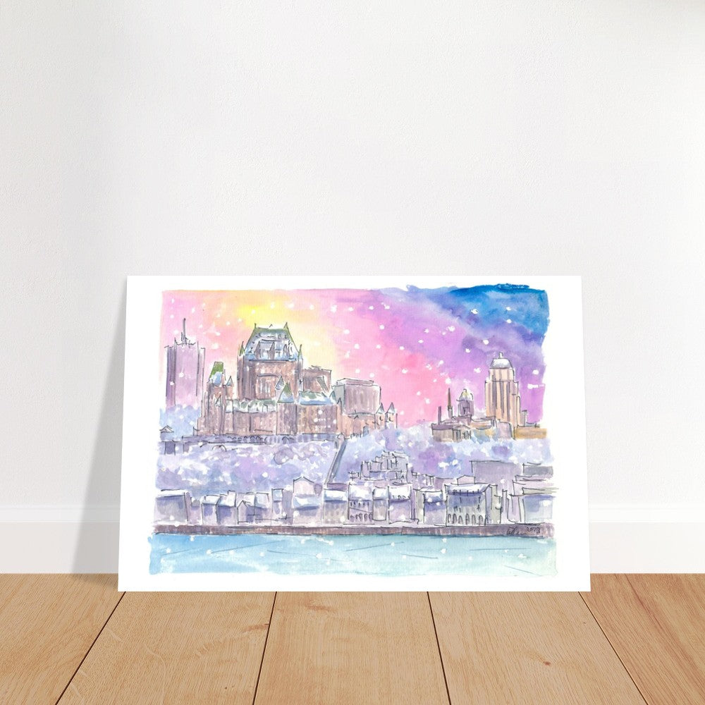 Quebec Canada Nightly Winter Scene with Castle and St Lawrence River - Limited Edition Fine Art Print - Original Painting available