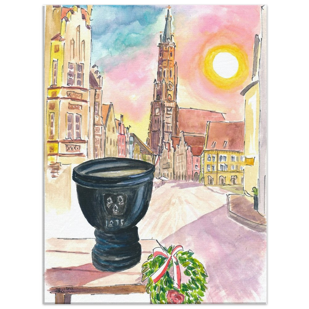 Landshut Humpen with a view of the decorated old town in the morning - Limited Edition Fine Art Print - Original Painting available