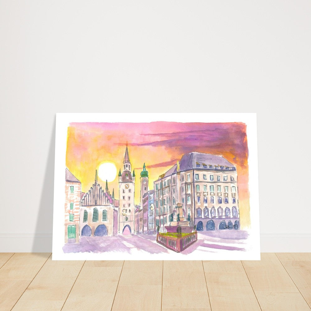 Munich Marienplatz Old Town Hall in the Morning - Limited Edition Fine Art Print - Original Painting available