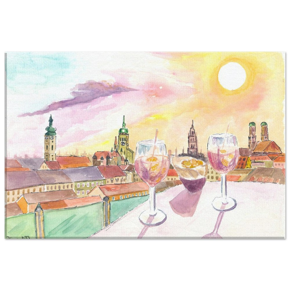 Munich Sundowner with Rooftop Vibes and Skyline View - Limited Edition Fine Art Print - Original Painting available