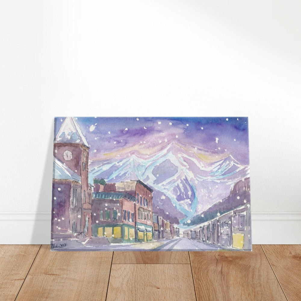 Winter in Telluride Co with romantic Snowfall and Nightly Dawn - Limited Edition Fine Art Print - Original Painting available