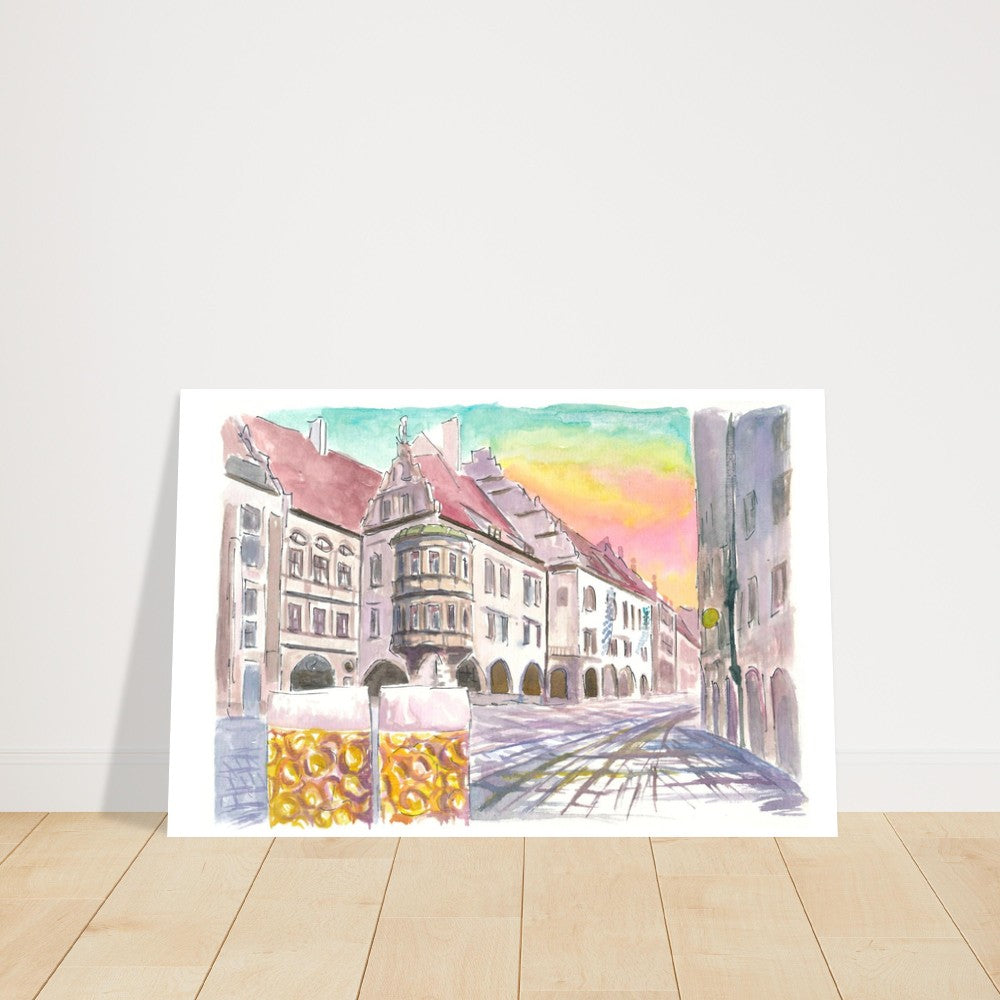 Platzl Square in Munich with Historic Old Beer Hall and Mass - Limited Edition Fine Art Print - Original Painting available