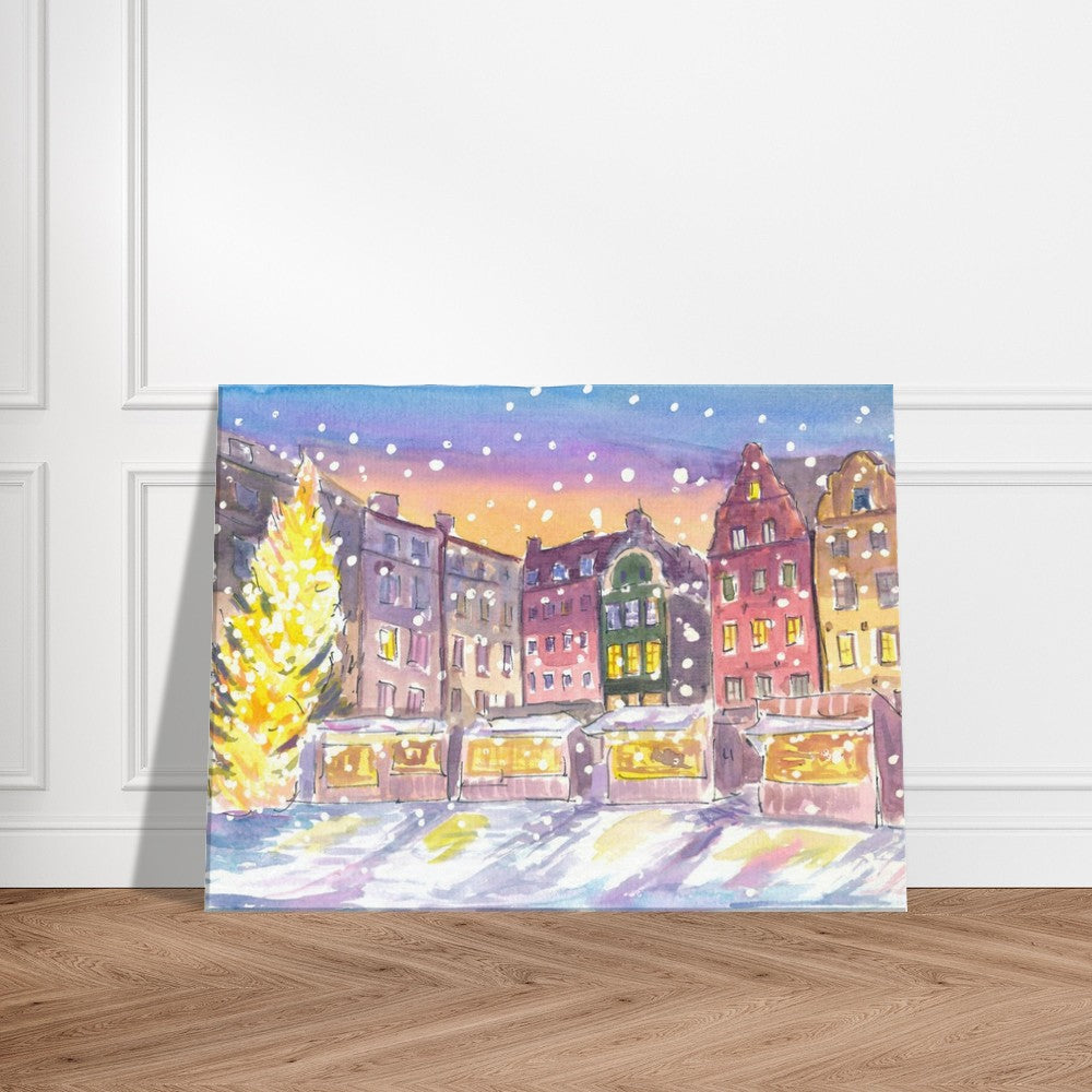 Stockholm Winter Scene at Nightly Gamla Stan - Limited Edition Fine Art Print - Original Painting available
