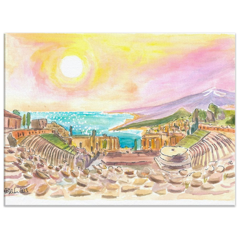 Incredible view of Ancient Teatro Antico Taormina Sicily - Limited Edition Fine Art Print - Original Painting available