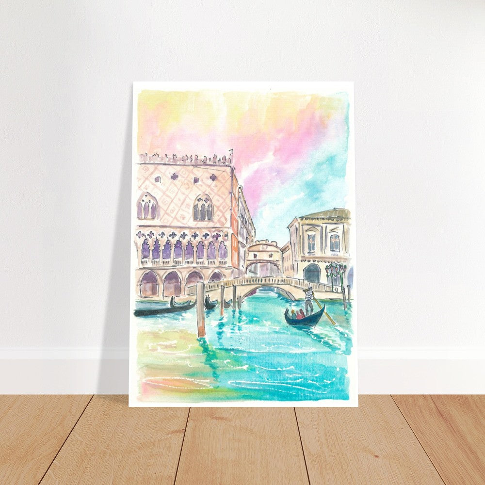 Famous Bridge of Sighs in Venice Scene from Water - Limited Edition Fine Art Print