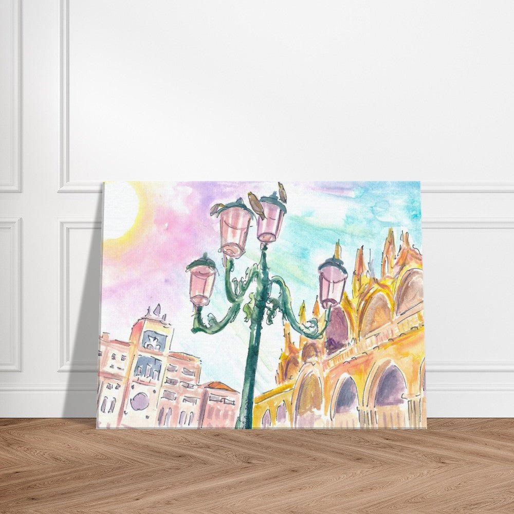 Piazza San Marco with St Mark Clock Tower Basilica and Venetian Lantern - Limited Edition Fine Art Print - Original Painting available