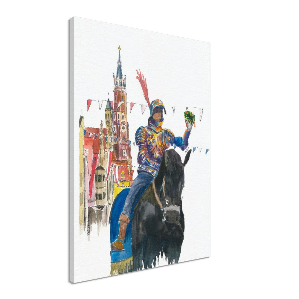 Landshut Knight in the procession in the historical dreamlike old town - Limited Edition Fine Art Print - Original Painting available