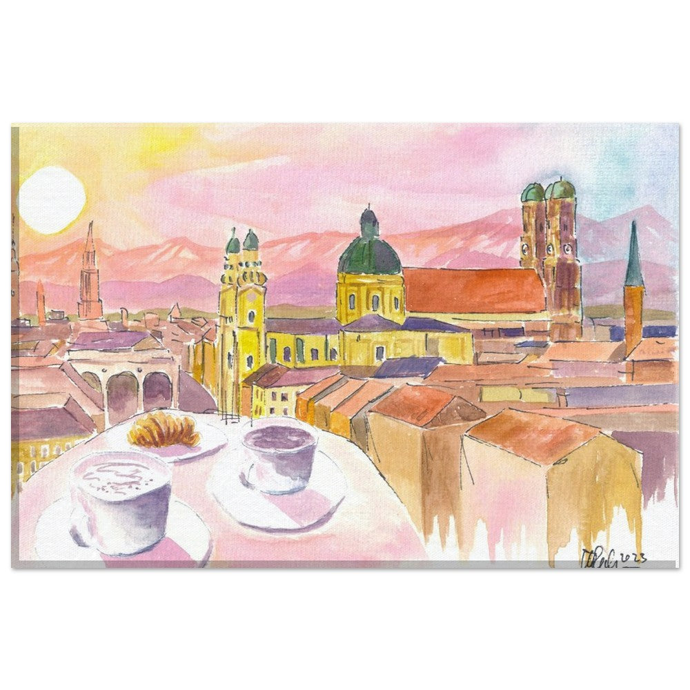 Munich Sundowner with Rooftop Vibes and Skyline View - Limited Edition Fine Art Print - Original Painting available
