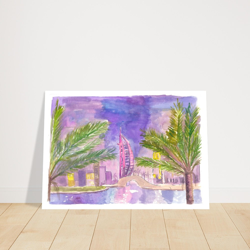Burj Arab Dubai Illuminated at Night - Limited Edition Fine Art Print - Original Painting available