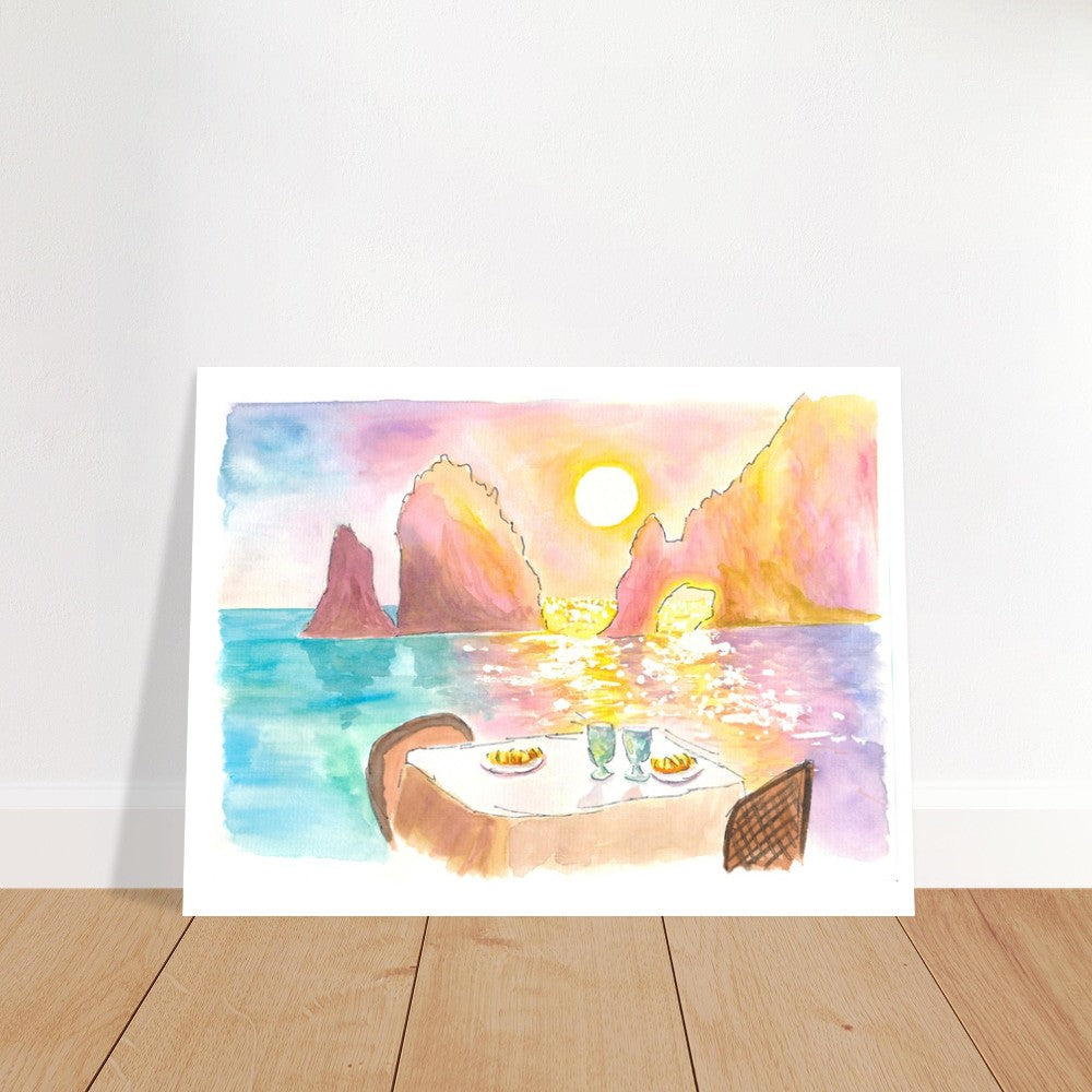 Cabo San Lucas Romantic Table with Seaview Sunset and Rocks - Limited Edition Fine Art Print - Original Painting available