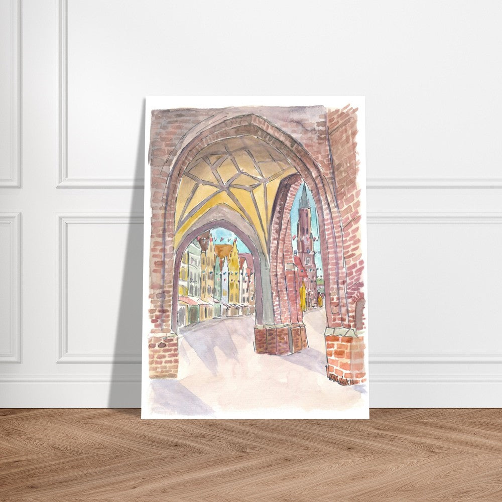 View from Hl Geist church into the old town of Landshut with St Martin and gothic houses - Limited Edition Fine Art Print -