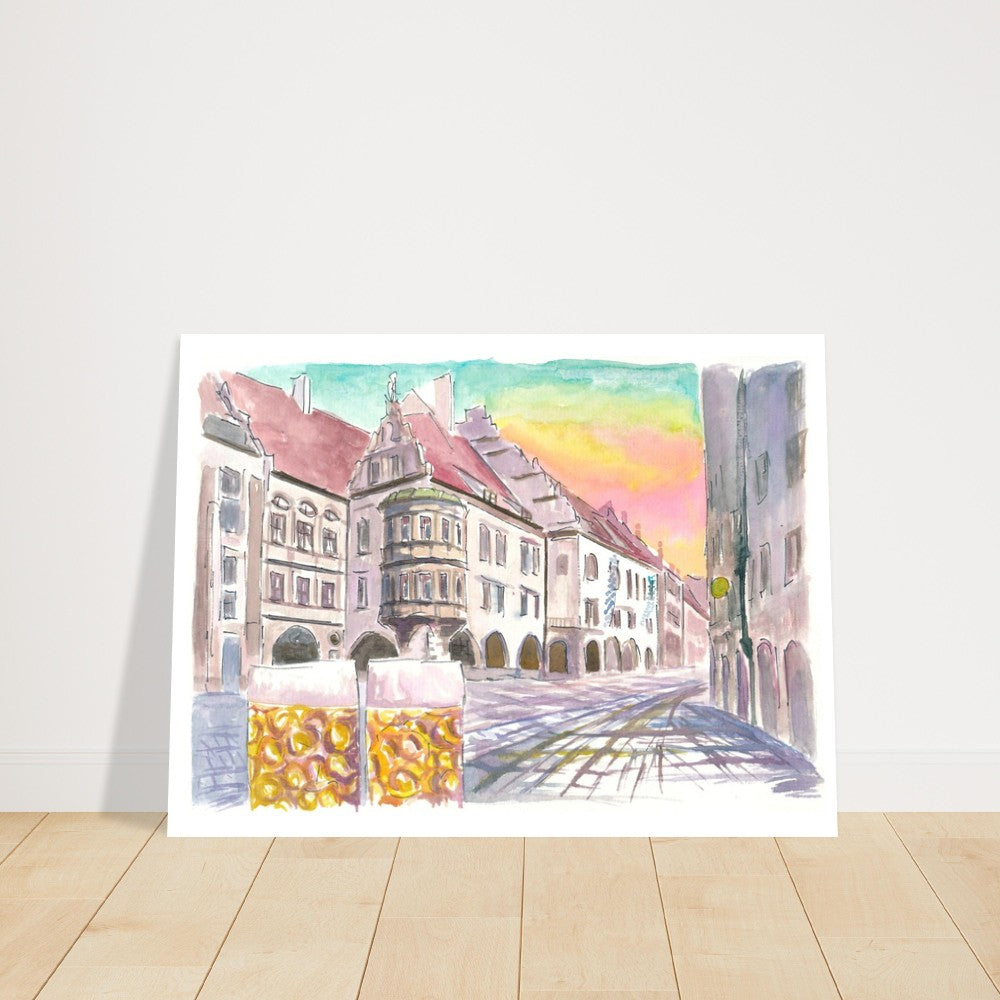 Platzl Square in Munich with Historic Old Beer Hall and Mass - Limited Edition Fine Art Print - Original Painting available
