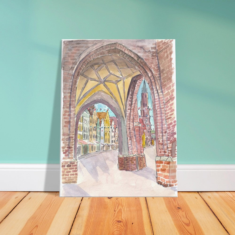 View from Hl Geist church into the old town of Landshut with St Martin and gothic houses - Limited Edition Fine Art Print -