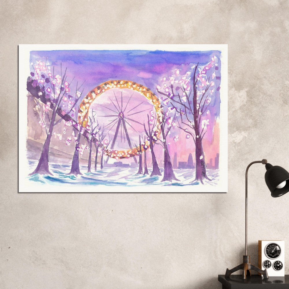 London England View of Eye in Winter with Snow South Bank - Limited Edition Fine Art Print -