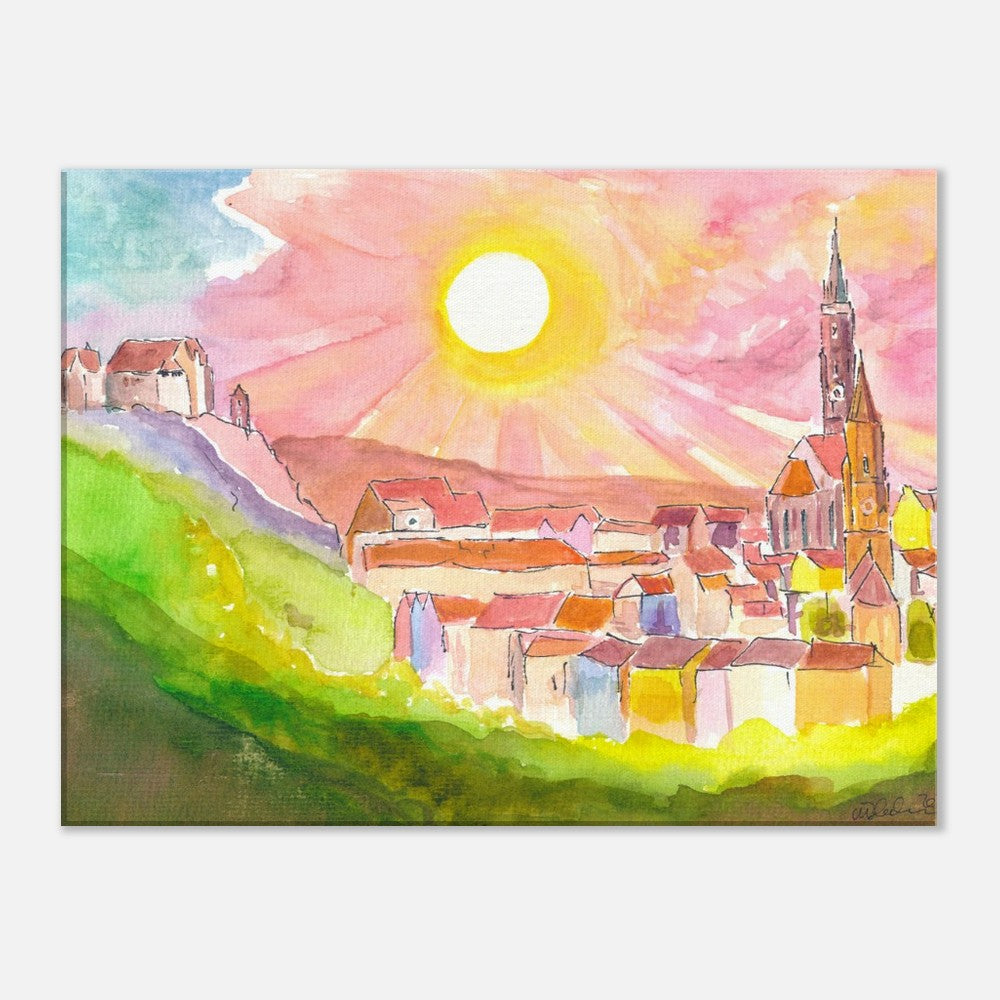 Landshut Carossahöhe with Trausnitz Castle and Old Town in Sunset - Limited Edition Fine Art Print - Original Painting available