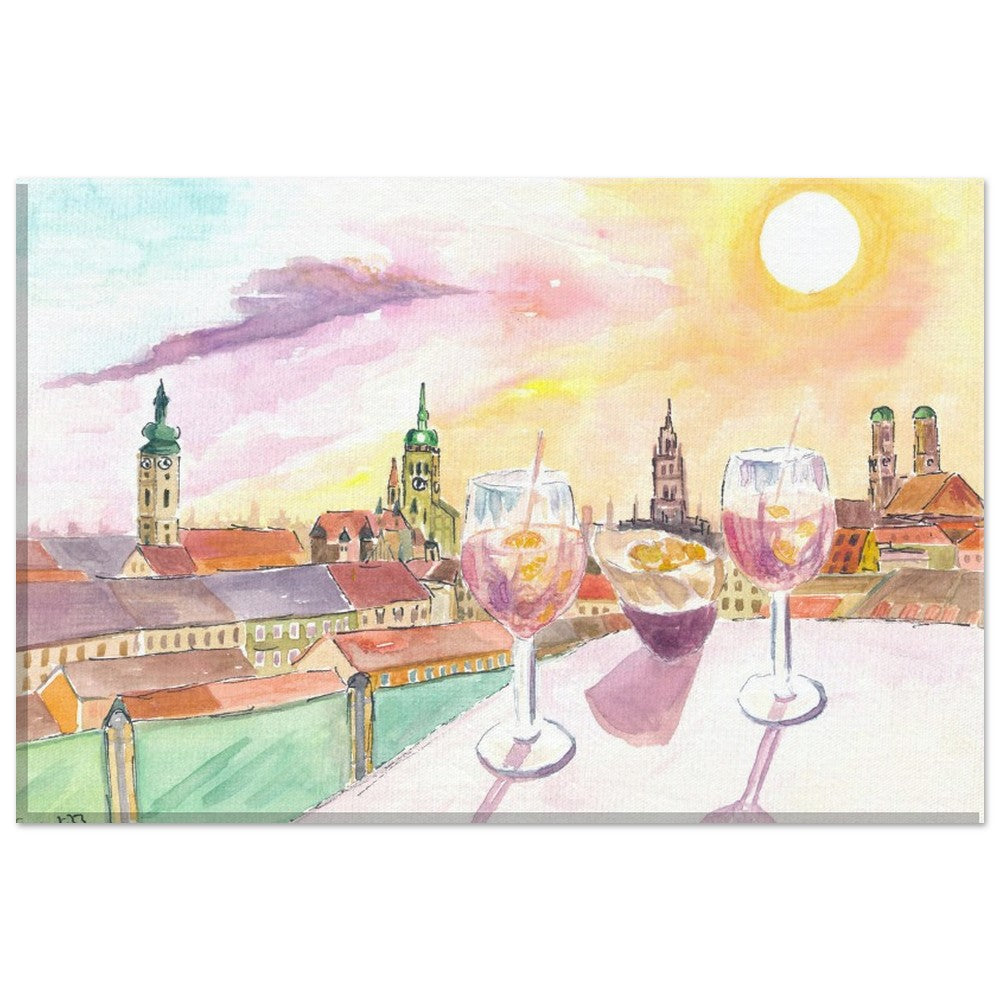 Munich Sundowner with Rooftop Vibes and Skyline View - Limited Edition Fine Art Print - Original Painting available