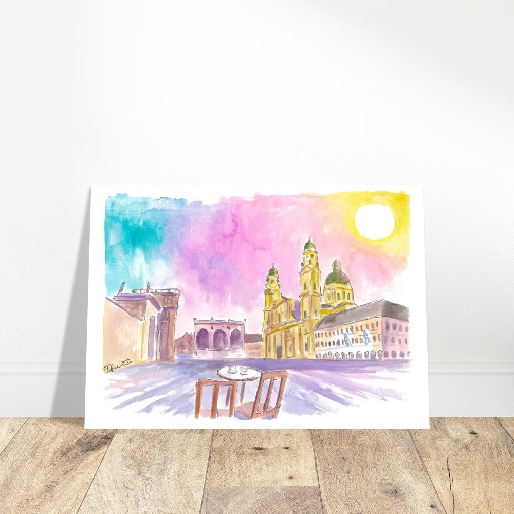 Munich Odeon Square Coffee and Rainbow Sunset - Limited Edition Fine Art Print -