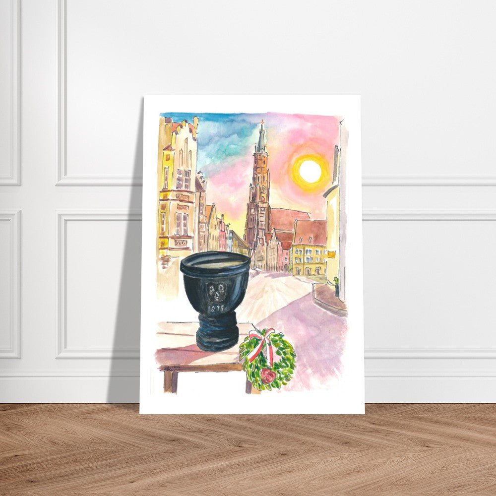 Landshut Humpen with a view of the decorated old town in the morning - Limited Edition Fine Art Print - Original Painting available