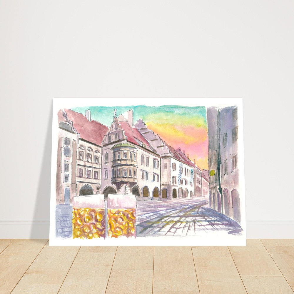 Platzl Square in Munich with Historic Old Beer Hall and Mass - Limited Edition Fine Art Print - Original Painting available