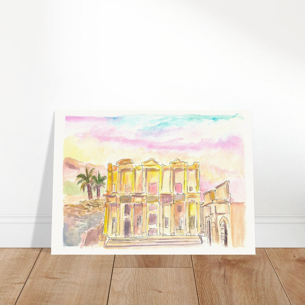 Ancient Ephesus with Roman Ruins of Celsus Library in warm Sunlight - Limited Edition Fine Art Print - Original Painting available