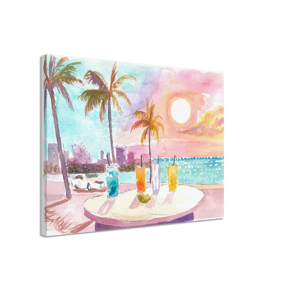 Feeling the Soft Breeze in Miami Beach with Cocktails - Limited Edition Fine Art Print - Original Painting available