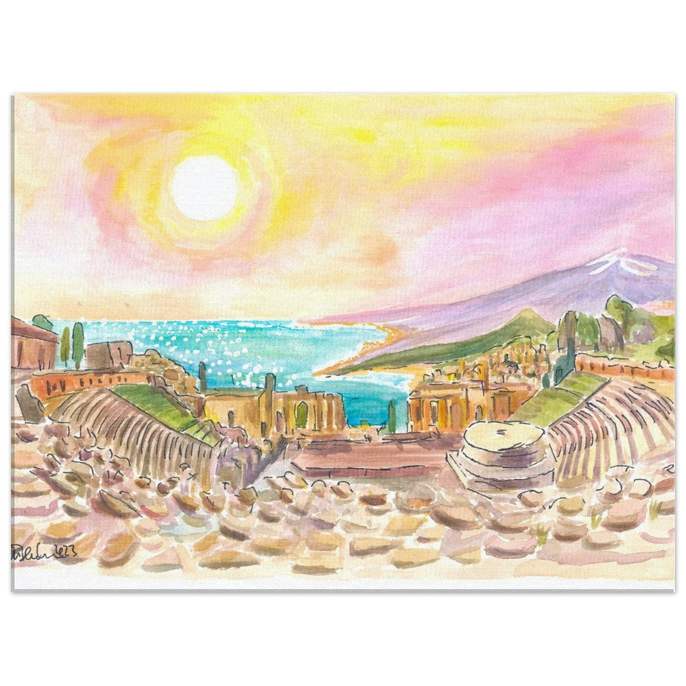 Incredible view of Ancient Teatro Antico Taormina Sicily - Limited Edition Fine Art Print - Original Painting available
