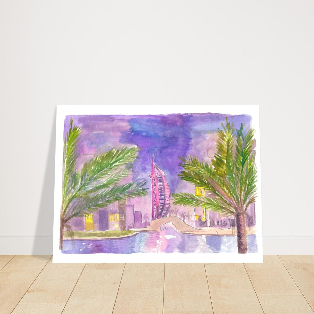 Burj Arab Dubai Illuminated at Night - Limited Edition Fine Art Print - Original Painting available