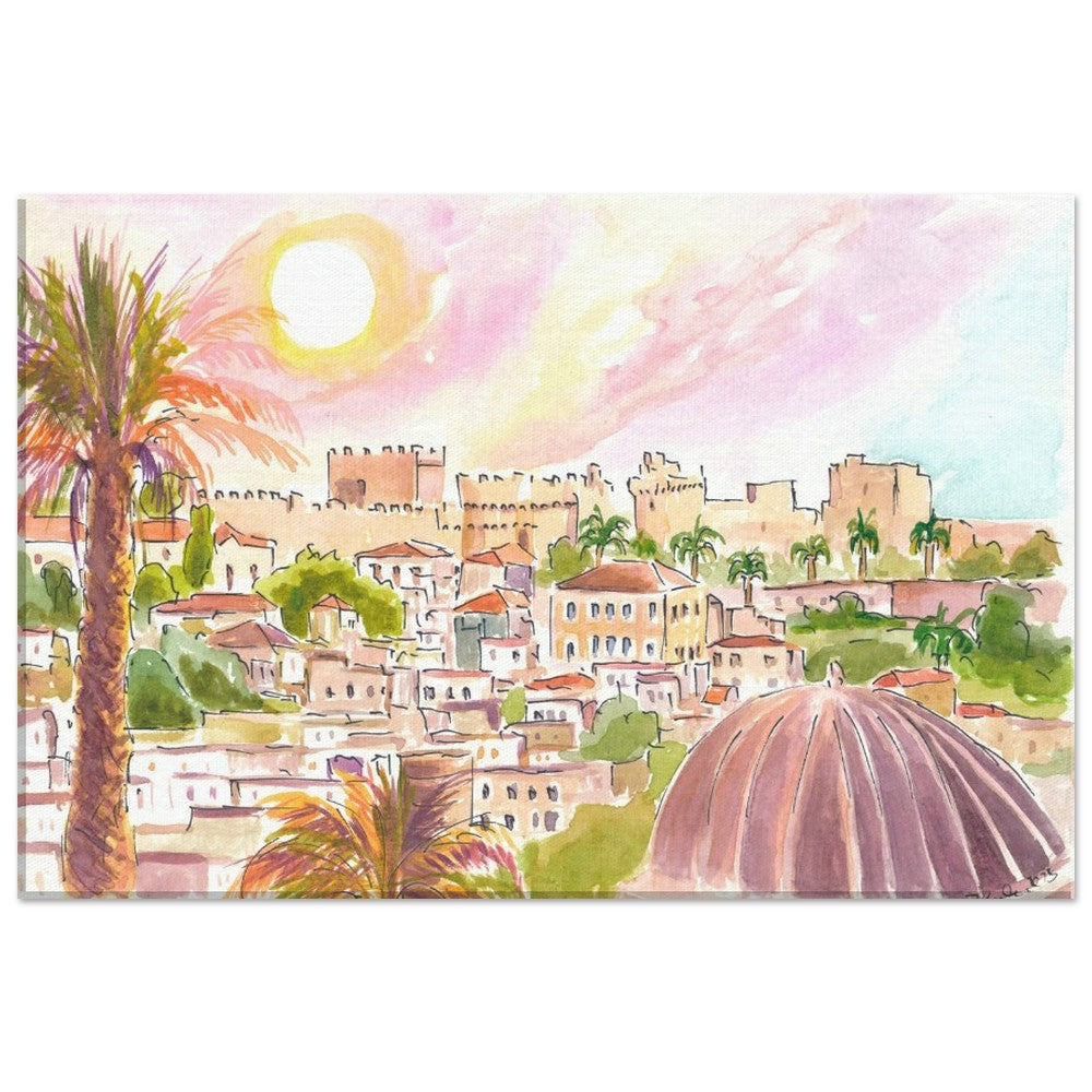 City of Rhodes with Impressive Grandmaster Palace - Limited Edition Fine Art Print - Original Painting available