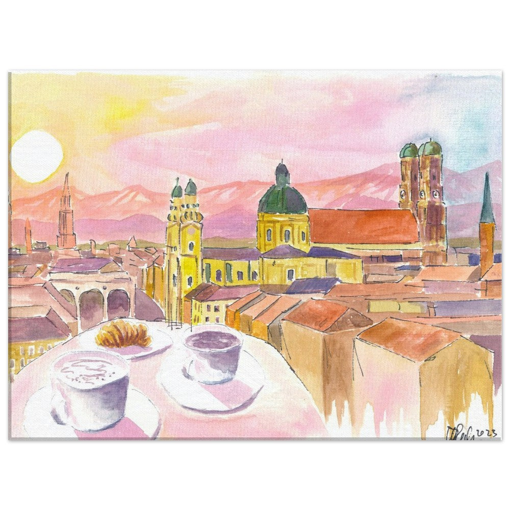 Munich Sundowner with Rooftop Vibes and Skyline View - Limited Edition Fine Art Print - Original Painting available