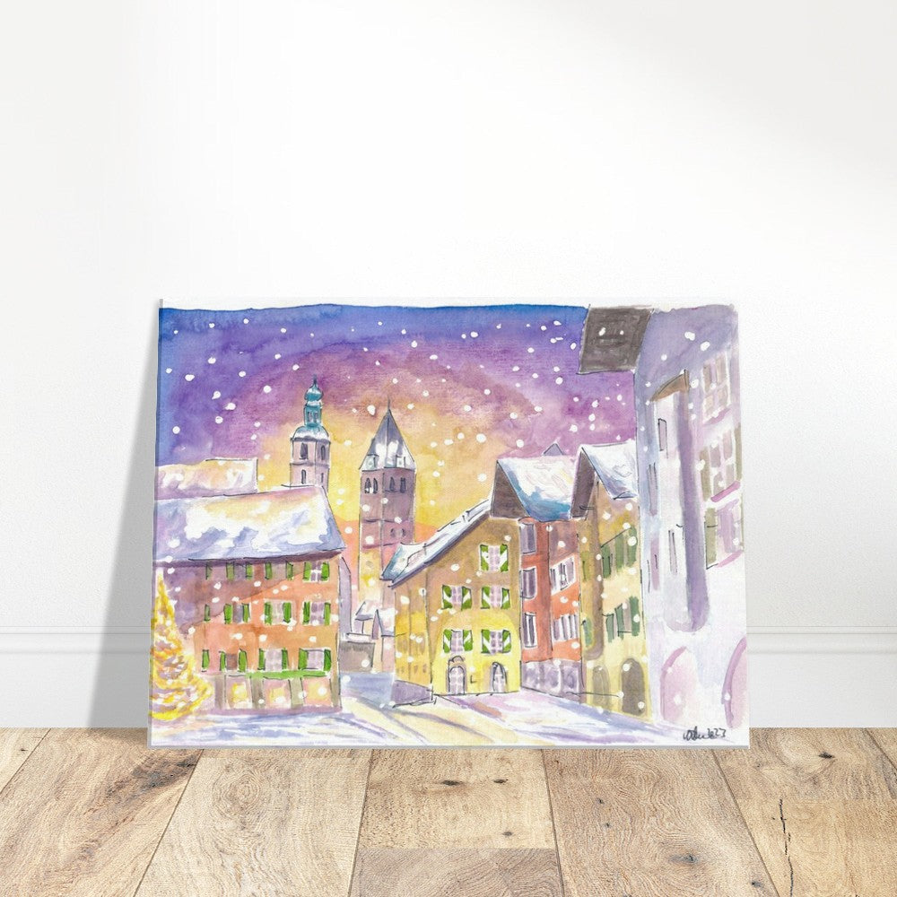 Kitzbühel Tyrol Main Street Winter Scene with Churches - Limited Edition Fine Art Print - Original Painting available