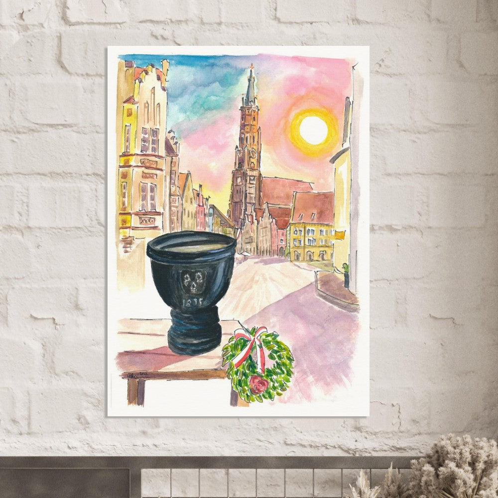 Landshut Humpen with a view of the decorated old town in the morning - Limited Edition Fine Art Print - Original Painting available