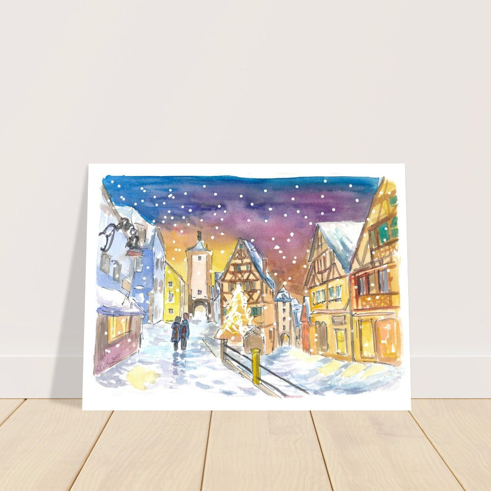 Rothenburg Tauber Winter Wonderland Walks at Night - Limited Edition Fine Art Print - Original Painting available