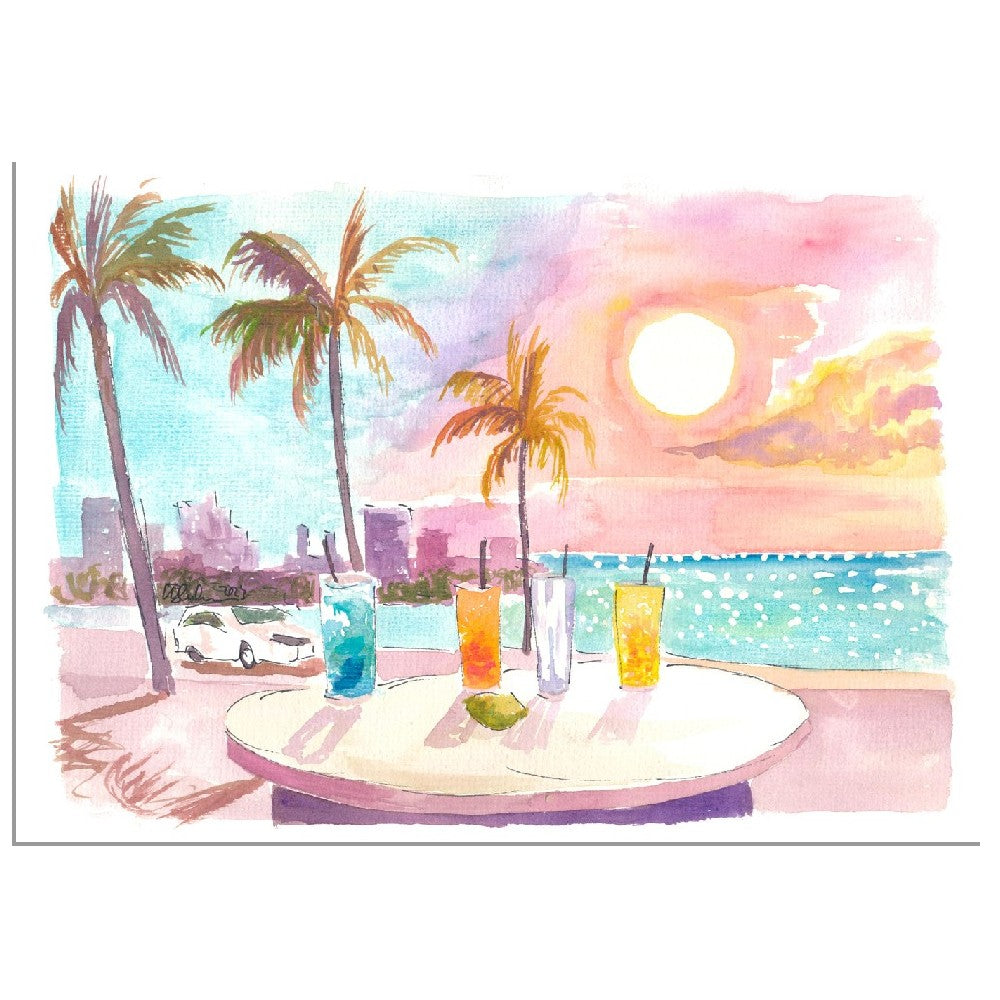 Feeling the Soft Breeze in Miami Beach with Cocktails - Limited Edition Fine Art Print - Original Painting available