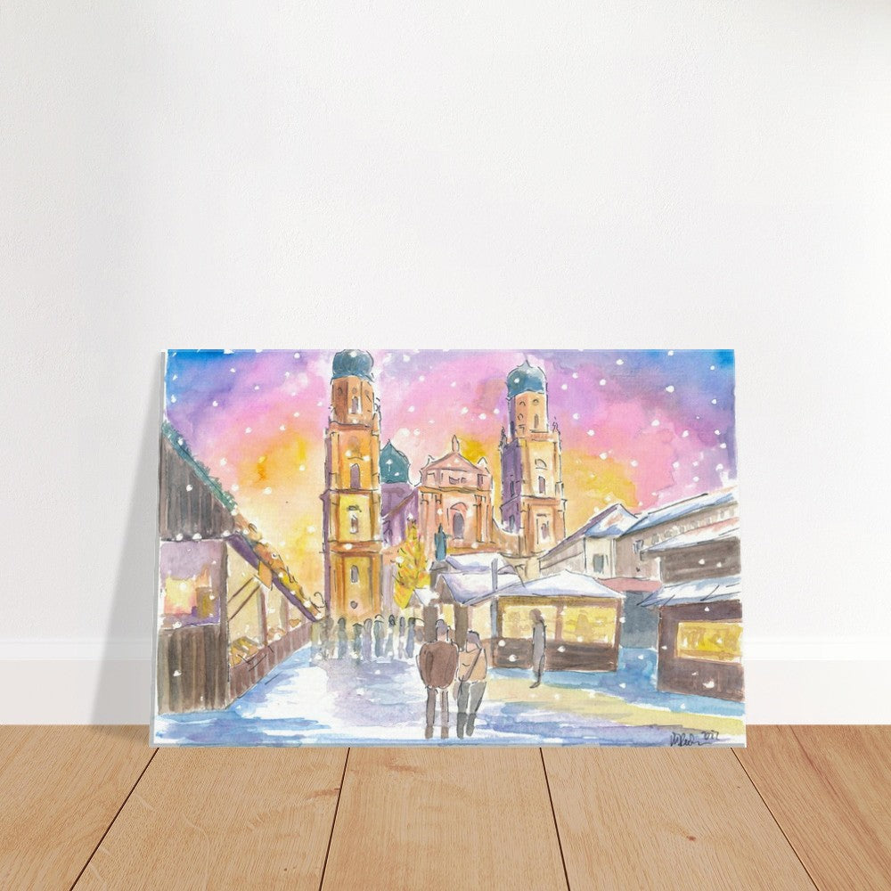 Passau Bavaria Winter Street Scene with Cathedral in Snow - Limited Edition Fine Art Print - Original Painting available