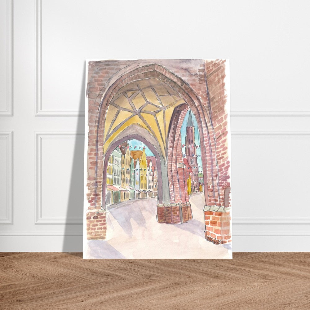 View from Hl Geist church into the old town of Landshut with St Martin and gothic houses - Limited Edition Fine Art Print -