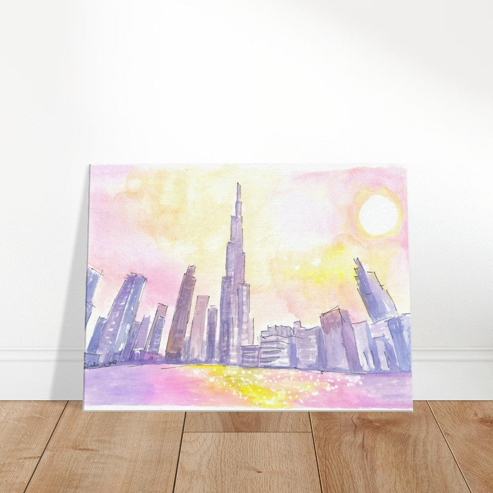 Burj Khalifa Dubai Impressions during Sunset with Skyscrapers - Limited Edition Fine Art Print - Original Painting available