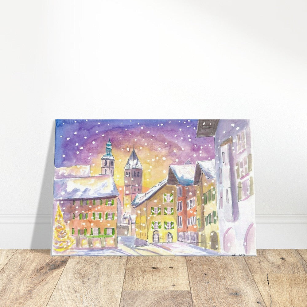 Kitzbühel Tyrol Main Street Winter Scene with Churches - Limited Edition Fine Art Print - Original Painting available